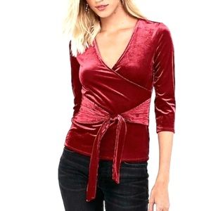 Express One Eleven Ribbed velvet wrap front top M
